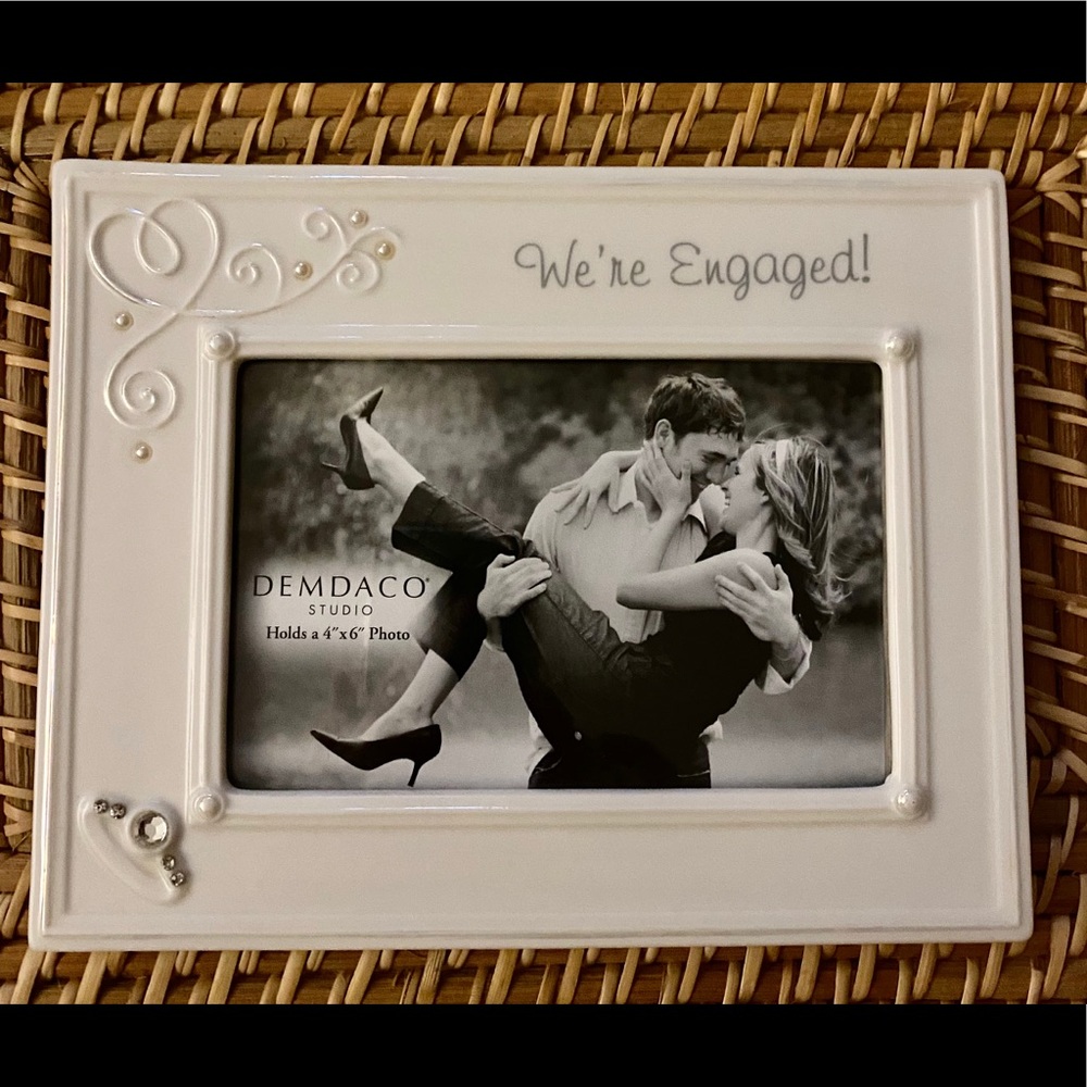 “We’re Engaged” Ceramic Photo Frame by Demdaco